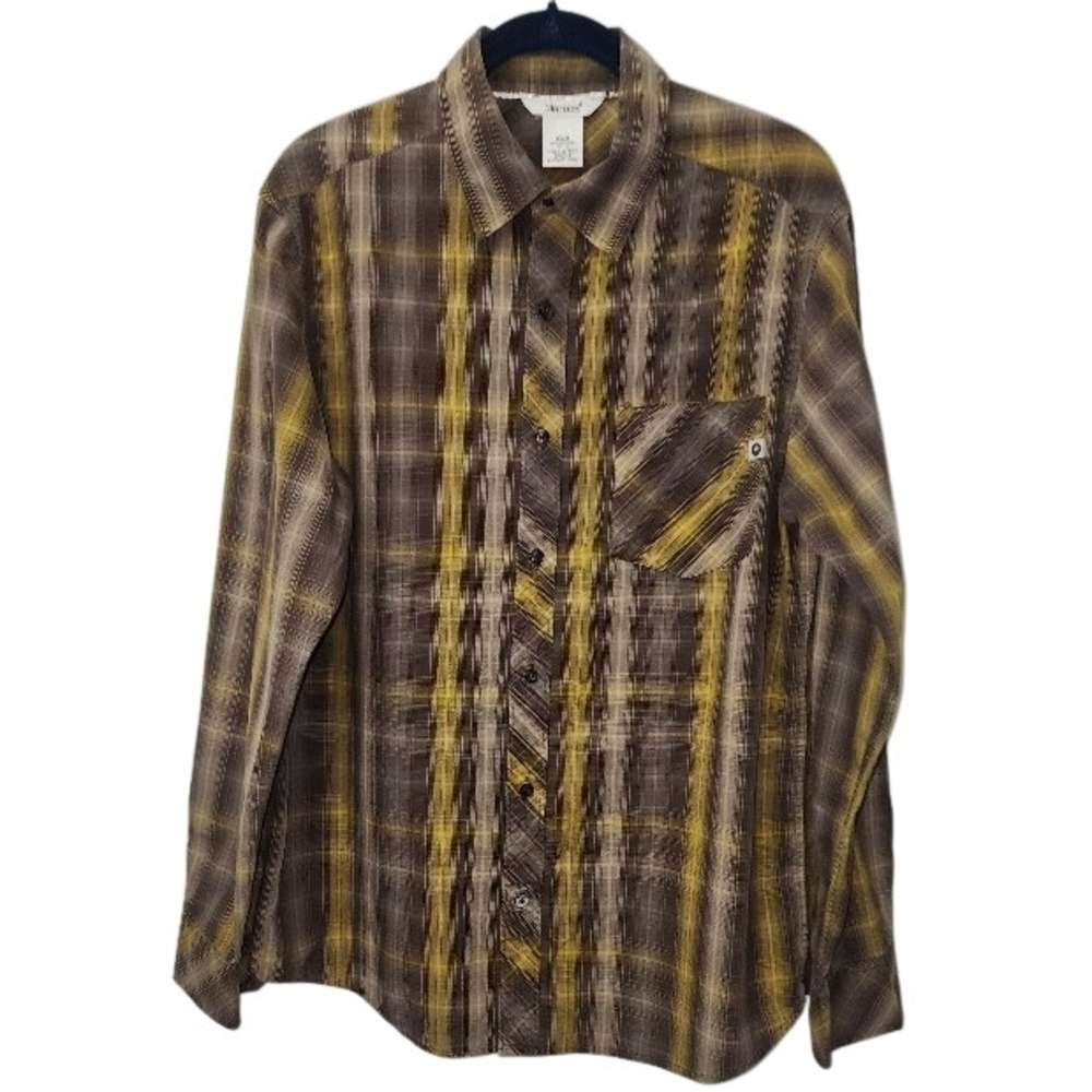 Marmot Mens Plaid Brown and Yellow‎ Long Sleeve Shirt, Size M